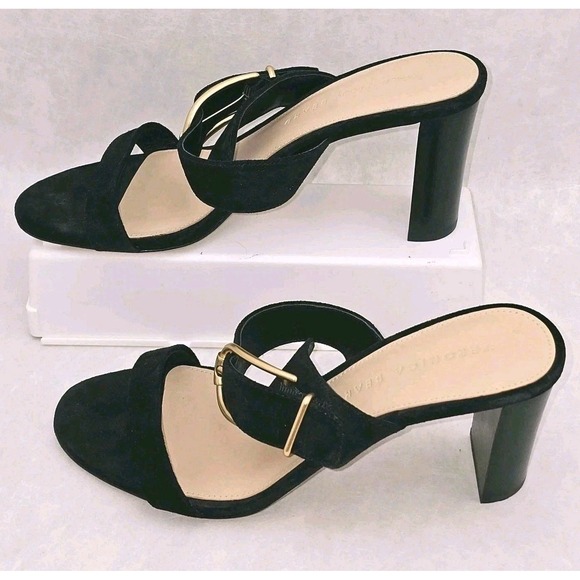 NWOB Veronica Beard Griddley Black Suede Buckle Block Heel Sandals Size 7 - Picture 6 of 11